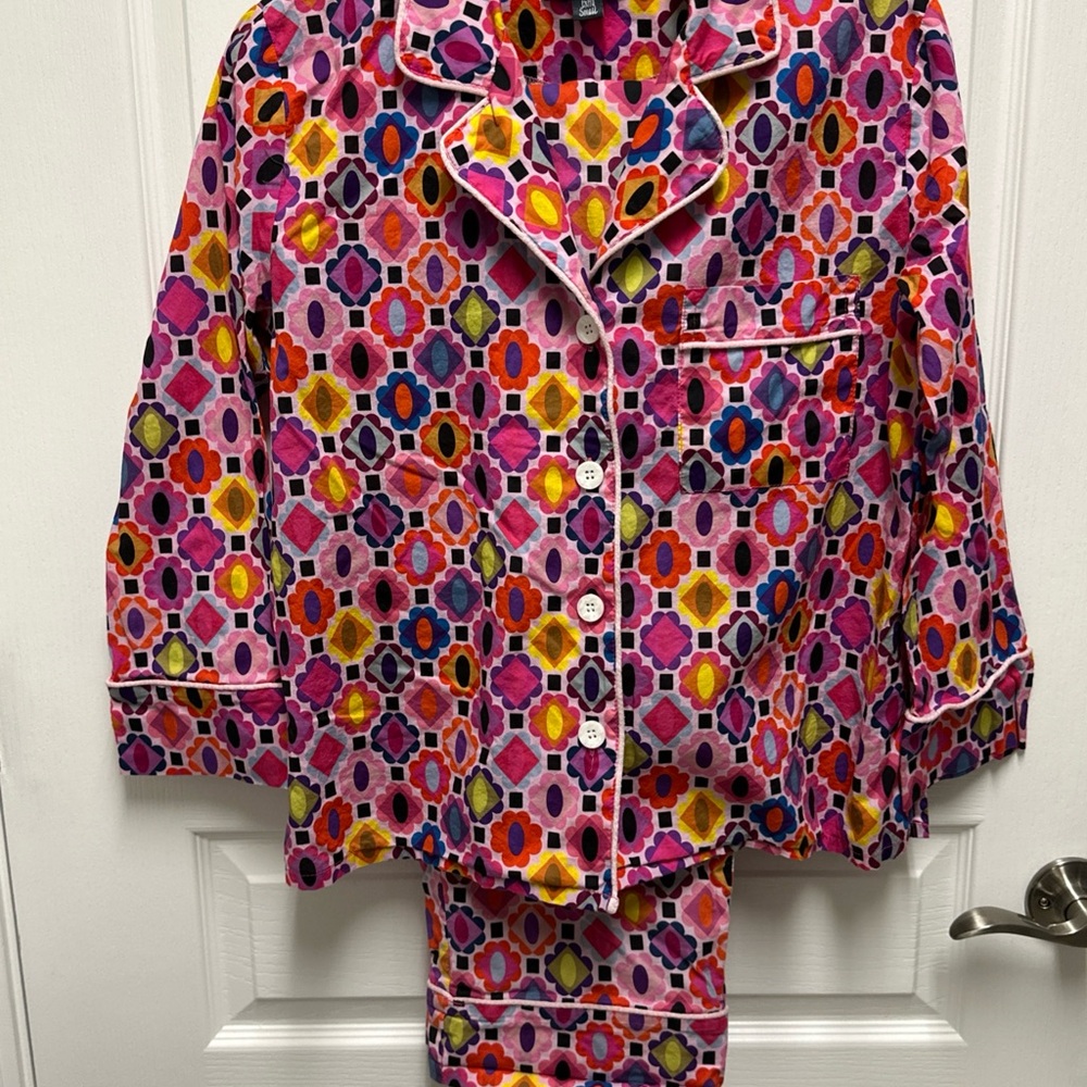 Lesley Evers Vibrant Pink Geometric Women's Pajama Set XS Cotton